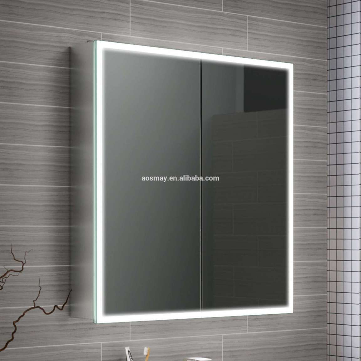 Modern Aluminum Bathroom Illuminated  Mirror Cabinet Bathroom Vanity with LED lighting